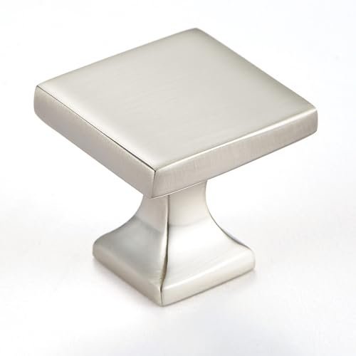 LECHYN Satin Nickel Kitchen Cabinet Knob, 10 Pack 1-1/16 Inch(27mm), Modern Square Flat Hardware Knob and Pull for Dresser Drawer Bifold Door Bathroom Vanity Farmhouse Closet Silver