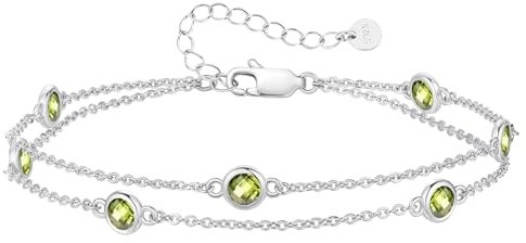 LOUISA SECRET Armband silber 925 damen mit Zirkonia Armband Doppelt Kette Verstellbar Armkette Valentinstag Muttertag Geburtstags Weihnachten Geschenk für Sie Frauen Freundin (925 Silver-08-Aug)