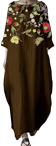 Cocila Vestiti Donna Anni 50 Vestito Cerimonia Donna Estivo Gonna Plissettata Donna Estate Abito Premaman Cerimonia Abito Donna Autunnale Vestito Cerimonia Rosa Antico (Brown, XXXL)