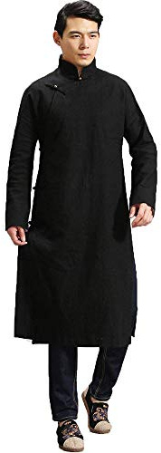 Rubruan Robe chinoise pour hommes - Manteaux traditionnels Tangzhuang, vêtements de loisirs, toge, habit, costume rétro, manches longues, col montant, vêtements de printemps et d'automne pour hommes