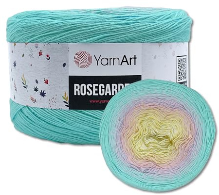 Frida's Wollhaus YarnArt 250 g = 1000 m Rosegarden Bobbel Farbverlaufsgarn Wolle 26 Farben (311 | Hellblau-Flieder-Rosa-Vanille)
