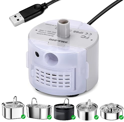 Bomba para Fuente de Gatos, VinDox Bomba para Fuente de Gato de Acero Inoxidable, Ultraligera USB Bomba per 2.5L Fuente Gatos Inoxidable (sin Adaptador)