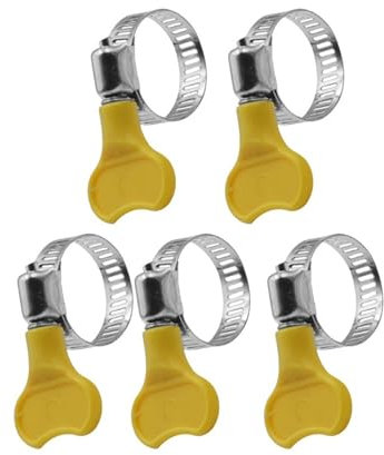 LonESA 14-Pack Yellow Stainless Steel Hose Clamps, Adjustable Thumb Screw Key-Type Clamps, 16-25mm (5/8-1) Size, 8mm Bandwidth
