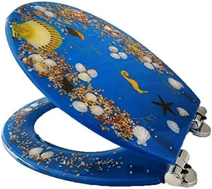 Toilettensitz Mit 3D-Seestern-Muscheln Und Sandeffekten, WC-Deckel-Sitzbezug, Langsames Absenken Für U/V/O – Montage An Der Oberseite,Blau,Bonny369