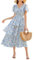 GRACE KARIN Women Smocked Tiered Dress V Neck Short Bell Sleeve Smocked Tiered Dress Long Floral Chiffon Dresses Blue Flower S