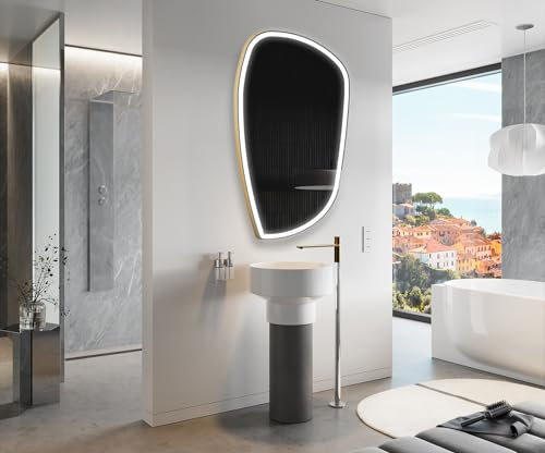 Artforma Unregelmäßiger Form asymmetrischer Spiegel mit LED Beleuchtung 94x174 cm | Moderner Industrial Wanspiegel Beleuchtet Nach Maß | PPI222 | Wählen Sie Zubehör | Lichtspiegel Badezimmerspiegel