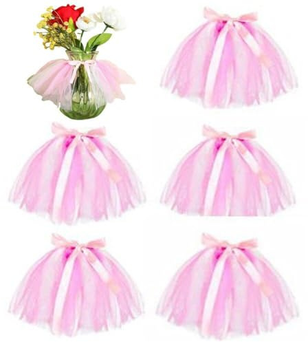 6 Pcs Mini Tutu Tulle Table Skirt Cupcake Topper Dancing Ballerina Tutu Skirt for Table Vase Candy Jars Wine Bottle Party Decoration