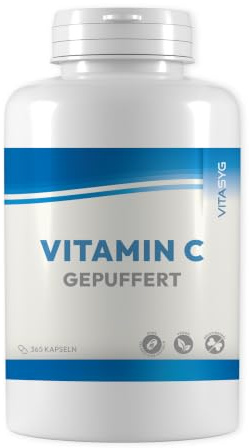 Vitamin C gepuffert - 365 vegane Kapseln - 1000mg pro Tagesdosis | säurefrei und pH-neutral - hochdosiert - vegan -