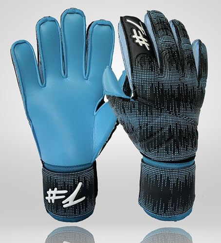 #1 HashtagOne Torwarthandschuhe mit FINGERSAVE - deutsche Markenqualität - Fussball Torwarthandschuhe Erwachsene + Kinder - alle Größen + Farben - Herren Torwarthandschuhe (Blau, 8)