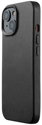 Mujjo Leather Phone Case - Fits iPhone 15 - MagSafe Compatible - Premium European Leather - Enhanced Phone & Camera Lens Protection - Crafted with Recycled Materials - Slim Profile - Black