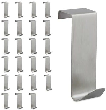 Relaxdays Türhaken, 24er Set, Edelstahl, zum Einhängen, Kleiderhaken Tür und Schrank, Haken für 2 cm Türfalz, Silber