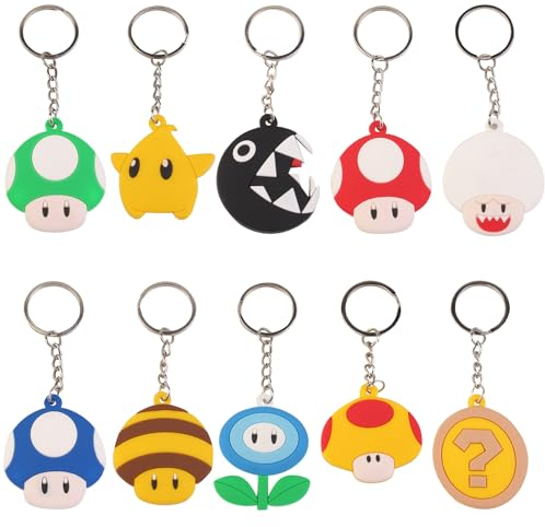 Ubephant 10pcs SchlüSselanhäNger Kinder Bros Figuren SchlüSselringe Niedlich Silikon Anime SchlüSselbund AnhäNger, Cartoon SchlüSselspielzeug SchlüSselanhäNger, SchlüSselanhäNger