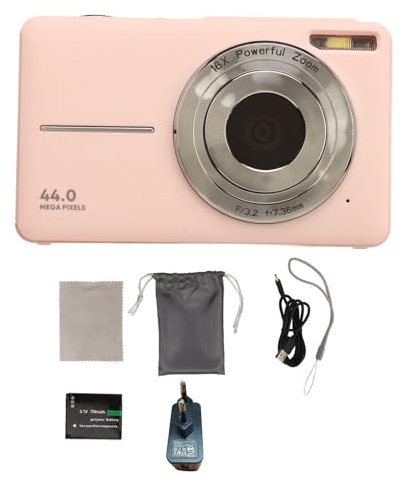 Cámara Digital para Adolescentes Niños 44mp 1080p HD 16x Zoom Digital Autofoco Bolsillo Cámara Compacta para Fotografía Viajes Vlogging (Pink)