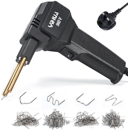 YIHUA 960-V Plastic Welder Plastic Welding Kit with LED Light 200 Hot Staples Assistive Cutter for Repairing Broken Plastic Car Bumper Repair Gas Tank Plastic Repair, Repair Tool for Car Dash(UK Plug)