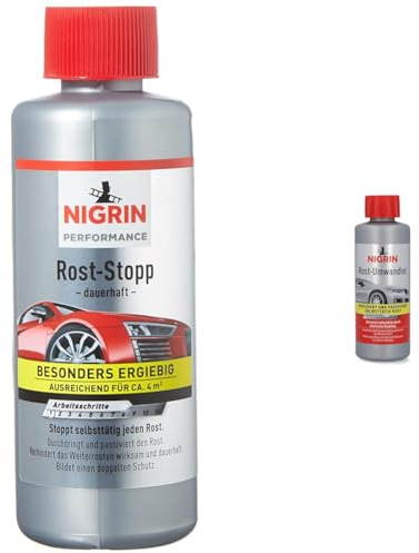 NIGRIN Rost-Stopp, 200 ml, Korrosionsschutz auf Tanin-Basis, langanhaltender Rostschutz & Rostumwandler, 200 ml, rostlösend, Rostentferner, hemmt das Weiterrosten, entrostet selbstaktiv, schwarz