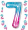 40 Inch Balloon Number 7 Mermaid, Large Mylar Foil Blue Pink Starry Number Seven Balloons Set for Girls Women, Rainbow Globos de Numero 7 Helium Balloons for Girls 7th Birthday Party Decorations