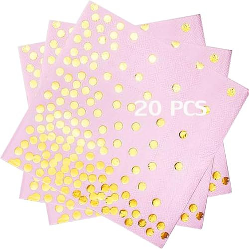20 Stück Rosa Gold Geburtstag Servietten, Papier Napkins Rose Gold Dots 17 x 17cm, Happy Birthday Servietten für Valentinstag, Brautparty, Hochzeitsfeier, Mädelsparty, Geburtstag