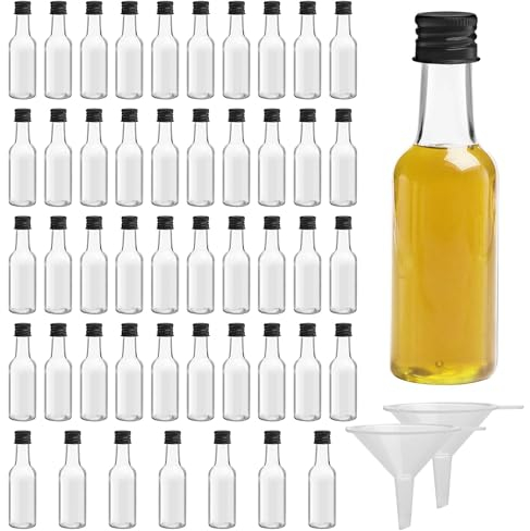 FOGAWA Bouteilles Miniatures Pack de 48 Bouteilles d'alcool en Plastique Robuste avec Bouchon À Vis et Petit Entonnoir pour Jus,Alcools,Liqueurs,Vin Mini Bouteilles de 50 Ml