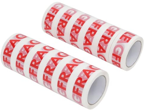 vidaXL Paketklebeband 12 Stk., Klebeband FRAGILE Aufdruck, Packband für Versand Umzug Lagerung, Paketband Kleberollen, Weiß 48mm x 66m