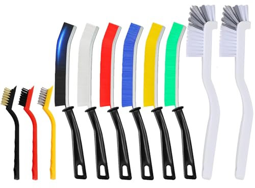 DuDuZui 11 Pièce Brosses de Nettoyage, 6 Couleur Crevasse Cleaning Brush, 3 Laiton/Acier Inoxydable/Nylon Fil Brosse, 2 Cuisine Brosse à Récurer, pour Rainures Fenêtres Cuisine Familiale Salle de Bain