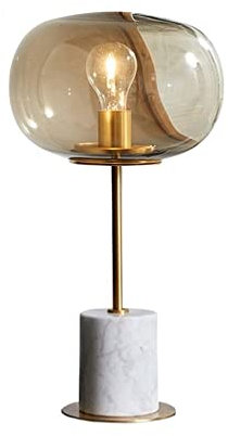 Lampe de table postmoderne avec socle en marbre éclairage de table de chevet avec abat-jour en verre transparent lampe de chevet chambre(White,Gray Glass Shade)