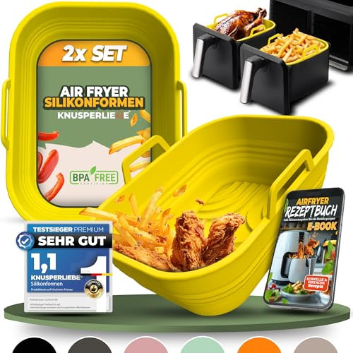 KNUSPERLIEBE® Lot de 2 moules en silicone pliables pour friteuse à air chaud, sans BPA | Accessoires Ninja Foodi Max Dual Zone AF400EU AF451 AF400EUCP SL400EU AF300EU | Insert en silicone Air Fryer