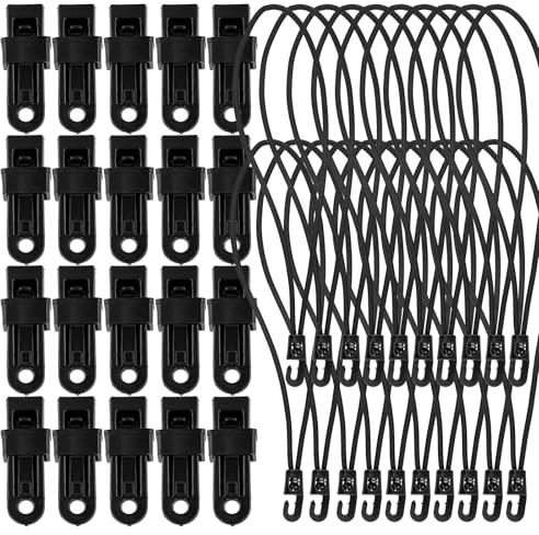 Duronge 20 Stück Planenclips mit 20 Stück Spanngummis mit Haken, Zeltplanen Clips, Planenbefestigung Clips, für Camping Planen, Anhängerplane, Picknick, Sonnensegel