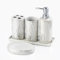 Home Harbour Modern Bathroom Collection | Set of 5 Bathroom Accessories | Soap Dispenser, Toothbrush Holder, Storage Holder, Tumbler, Tray Dish | Silver & White Décor Organiser (Set of 5 Collection)