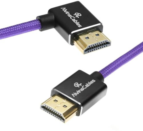 Alvin's Cables 8K HDMI 2.1 High-Speed Cable 8K@60Hz 4K@120Hz Braided Coiled Cable for Atomos Ninja,for Feelworld,for Sony FS5 FS7 FX9,BMPCC,for Canon C300 C500,Right Angle Purple