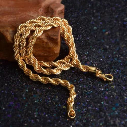 Collana con Catena a Corda Intrecciata placcata in Oro 18K da 5 mm, Gioielli da Uomo Hiphop, 16-30