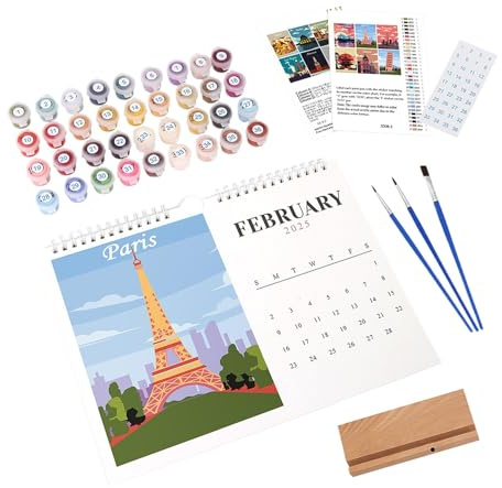 Malen Nach Zahlen Kalender 2025, 2025 Tischkalender, D-IY Aquarell Wandkalender 2025 Mit Pinsel & Aquarellfarben, Kalender-Schreibtischdekorationen Für Die Schule Zu Hause | Home Decor