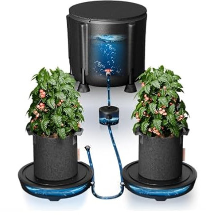 Automatisches Bewässerungssystem, Gartenbewässerungssystem mit 50L Faltbarem Eimer, 5 Gallonen Pflanzsack, 15W Wasserpumpe, Auto Drip Irrigation System mit Topf Tropfkit für Gärten, Gewächshaus, Hof