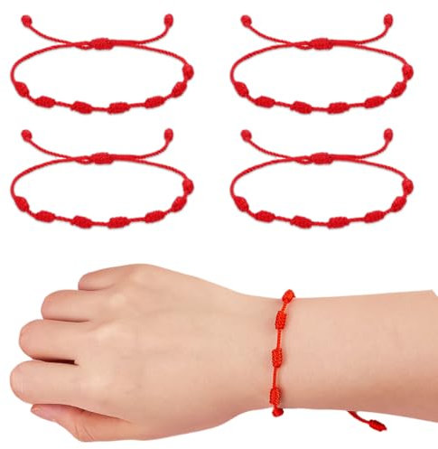 CULEO Bracciali a piccoli prezzi,4 Pezzi di Filo Rosso del Destino, Braccialetti Rossi Regolabile, Bracciale Filo Rosso del Destino, Amuleto Della Possessione