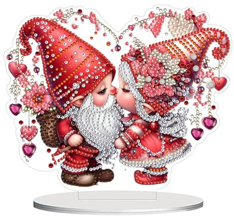 Valentinstag Deko Rot Wichtel Diamond Painting Ornament, Romantische Zwerg Tischdeko Valentinstag, Niedlich Wichtel Figuren Diamond Painting für Zuhause,Büro Deko Geschenk Valentinstag für Freund (A)