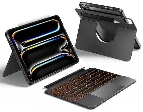 HOU Custodia Tastiera Staccabile solo per iPad Pro 11 (M4 2024), Custodia Magnetica Ruotabile con Tastiera per iPad Pro 11 5a Gen con Trackpad Multi-Touch, Retroilluminazione a 7 Colori - Nero