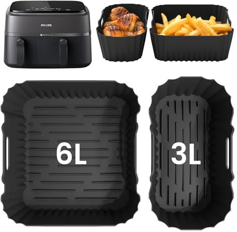 Tuocal Moule Air Fryer pour Philips 3000 Dual Basket 9 Litres, Réutilisable Moule Silicone Air Fryer pour Philips Airfryer Série 3000 NA350/00, Accessoires Air Fryer Plat pour Philips Airfryer 6/3L