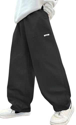 Happy Cherry - Pantaloni cargo baggy da ragazzo adolescente, pantaloni lunghi in cotone, con vita elasticizzata, pantaloni da bambino per il tempo libero, streetwear, gamba larga con grandi tasche per