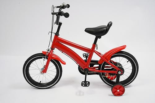 WINPANG Robustes 14 Zoll Kinderfahrrad,aus Kohlenstoffstahl – Verstellbarer Sitz & Lenker, Sicherheitsdreiecksrahmen mit Stützrädern in Rot/Schwarz für Kinder ab 3 Jahre (100-115 cm)