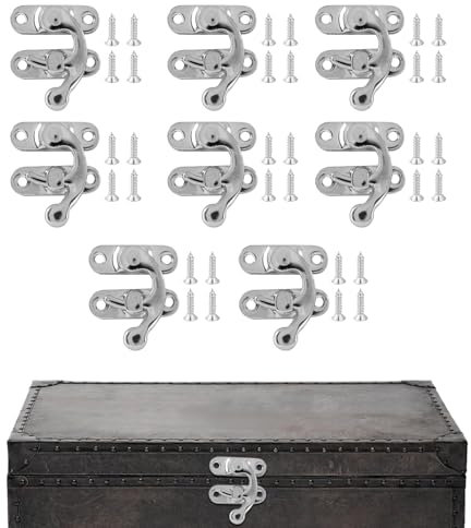 Misuyue 8pcs Mini Swing Arm Clasp Latch Vintage Silver Right Latch Hook Hasp, 26 x 23mm Lock Clasp for DIY Suitcase Toolbox Wooden Case Jewelry Box
