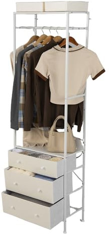 GIANTEX Kleiderständer, Freistehender Kleiderbügel mit 3 Schubladen & Ablage, Kleiderstange aus Metall, für Schlafzimmer, Wohnzimmer & Flur, 55 x 28 x 176 cm (Weiß)