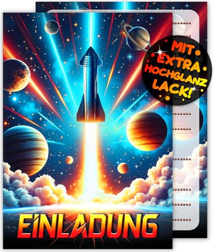VULAVA 12x Rakete EINLADUNGSKARTEN KINDERGEBURTSTAG Junge Mädchen - die Weltraum PARTY Karten sind die Astronauten EINLADUNG für Jungen Kinder GEBURTSTAG Weltall GEBURTSTAGSPARTY Planet SPACE Rocket