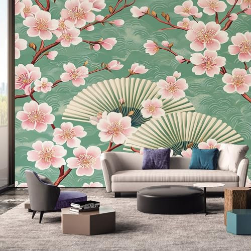 Générique Papier Peint Panoramique Fleur de Cerisier, Papier Peint Japonais Asiatique Oriental, Fresque Murale, Decoration Chambre Salon, 150 x 105 cm &WWQ