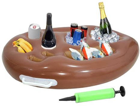 Getränketür am Pool – faltbares schwimmendes Tablett mit 9 Fächern | Getränke-Organizer mit großer Kapazität mit Luftpumpe für Schwimmbäder, Whirlpools und – ideal für