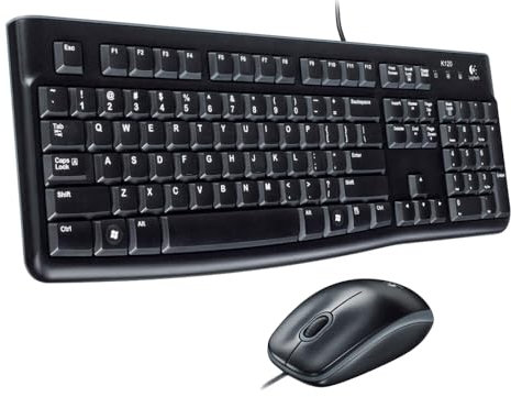Logitech K120 Wired Keyboard for Windows, USB Plug-and-Play, Standard Size, Splash-Resistant, Curved Spacing Bar, Compatible with PC, Laptop,FRA AZERTY,B100 Wired USB Mouse,3 Buttons, Optical Tracking