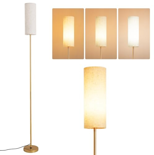 Warmiehomy Floor Lamp Simple Design, Modern Floor Reading Lamps, Single Stand Lamp, Gold Tall Lamps, Single Floor Light Pole Lamp with Foot Switch and Linen Shade for Living Room Bedroom Office