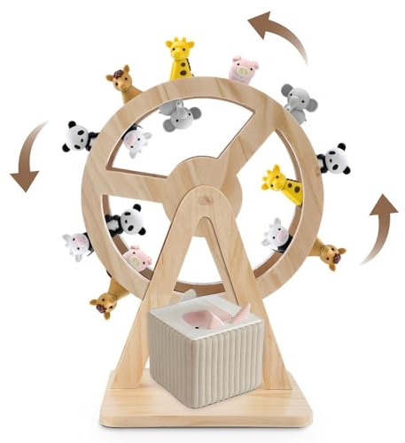 Pinkunn Ferris Wheel Shelf Compatible with Tonies 360° Magnetic Floating Shelves Wooden Magnetic Shelf Compatible with Tonie Box and Figures Storage Holds 50-70 Characters for