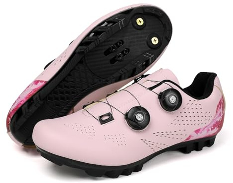 Mateju Fahrradschuhe MTB Herren Damen 36-47EU, Mountainbike Schuhe mit Klicksystem Herren Damen rutschfeste Atmungsaktive für Outdoor Radschuhe (47,MTB Pink)