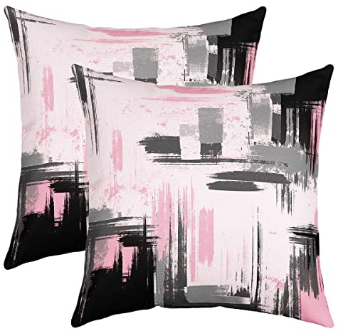 Loussiesd Abstrakte Kissenbezüge für Couch, Sofa, Bett, moderne abstrakte Kunst, dekorative Kissenbezüge, Retro-Pink-Schwarz, Kisseneinsätze nicht im Lieferumfang enthalten, 50 x 50 cm, 2 Stück