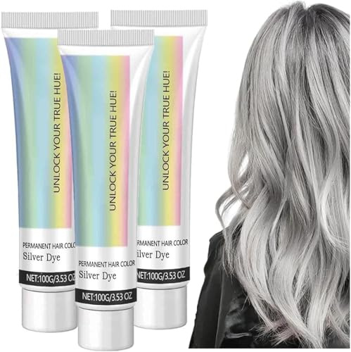 2-In-1 Natürliches Essenzextrakt Silber Haarfärbemittel, Farbcreme für graues Haar, Natürlicher Extrakt aus Essenz, Silberne Haarfarbe für Damen, langlebig und glänzend (3 PCS)