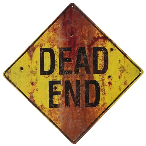 Vintage Dead End Metallschild, Used-Look, gelber und brauner Diamant-Warnschild, rustikale Wanddekoration